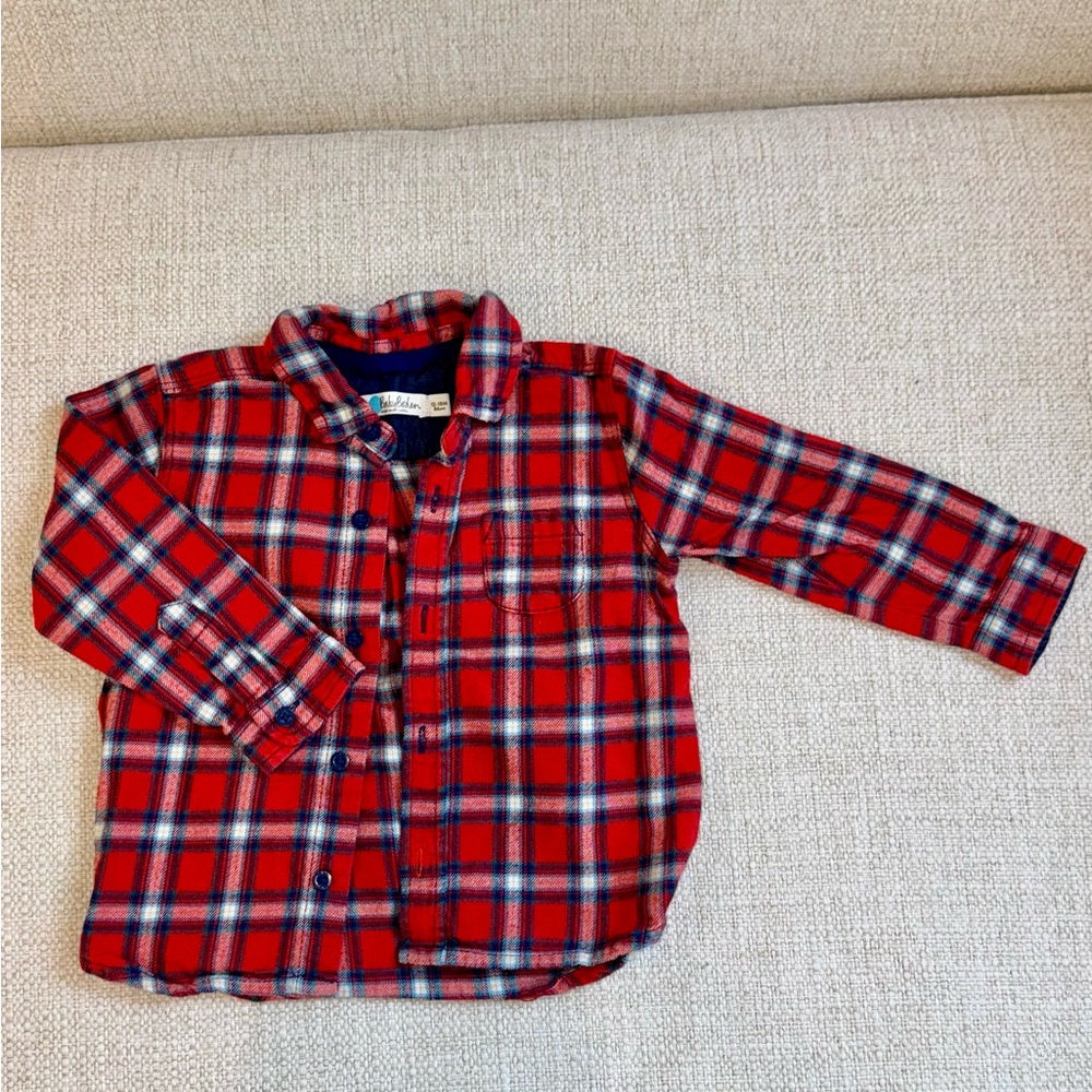 Baby Boden Red and Blue Plaid Button Down Shirt